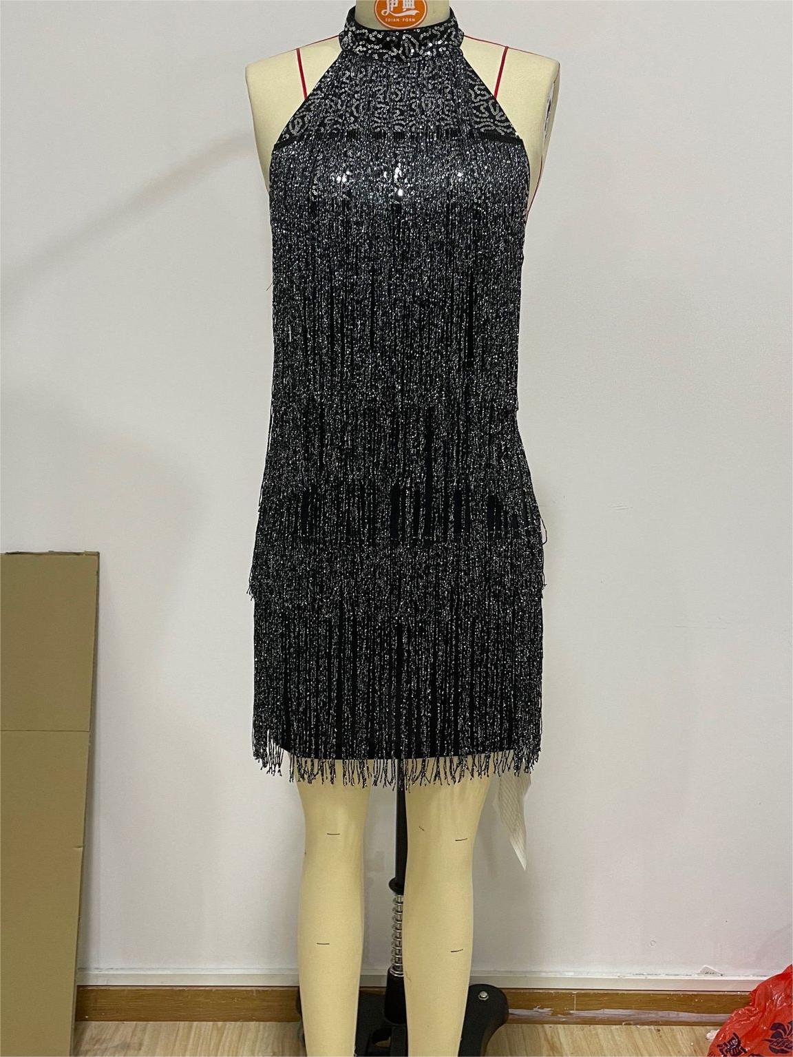 "Sexy Sequined V-Neck Cross Strap Dress"