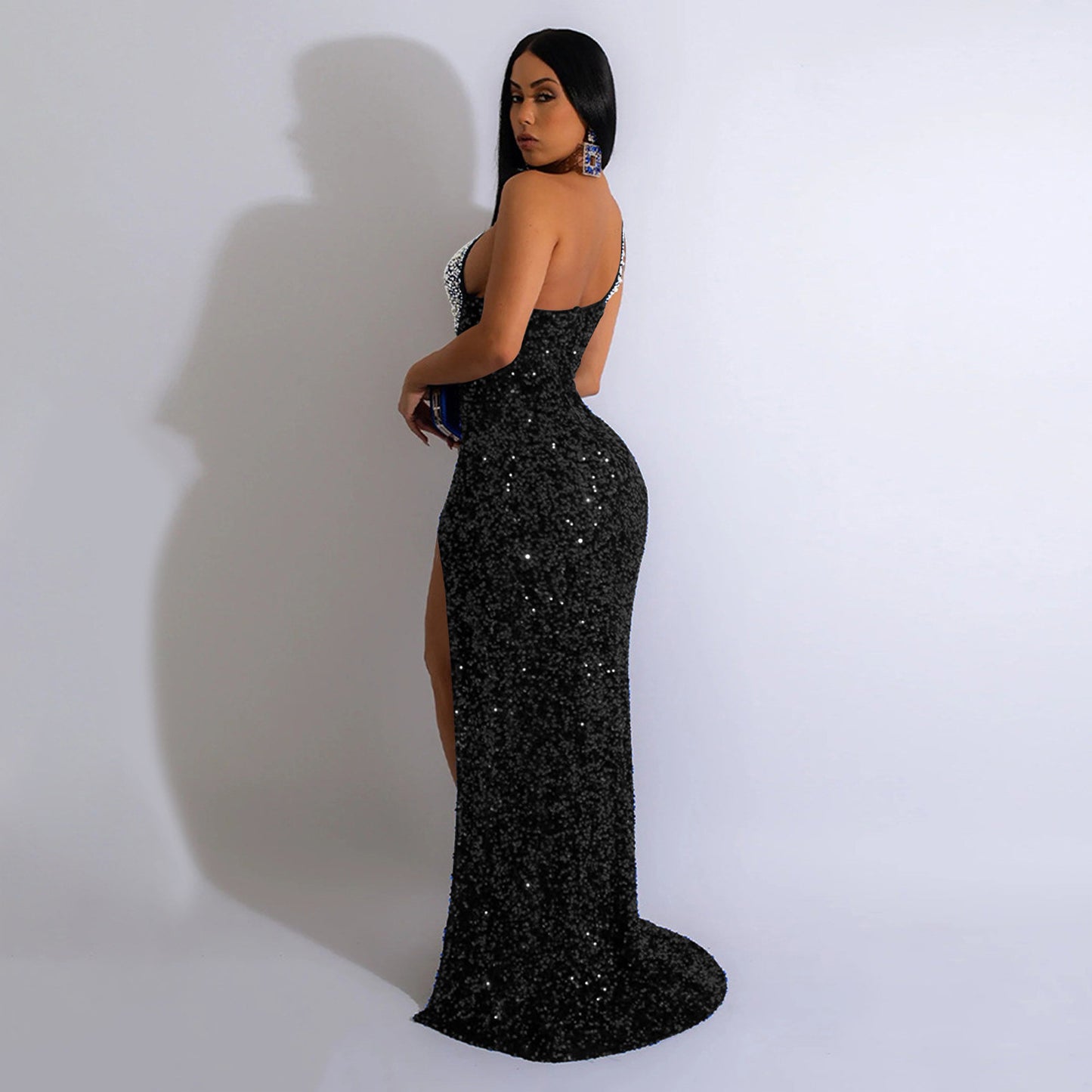 Rhinestone Sequined Sleeveless Maxi Dress