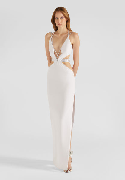 White Rhinestone Hollow-Out Backless Bandage Dress