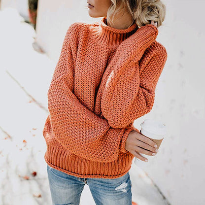 Women Turtleneck Pullover Knitwear Thick Thread