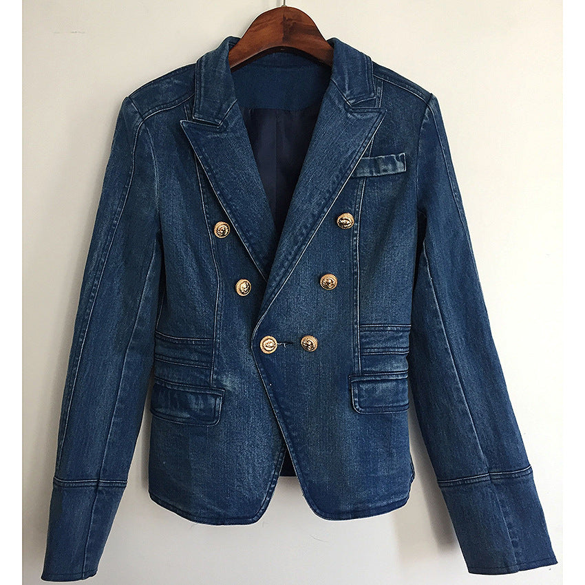 Double-Breasted Slim Fit Denim Coat