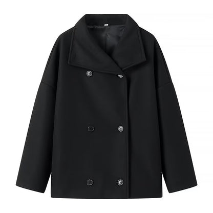 Women Woolen Coat Street Polo Collar Double Breasted