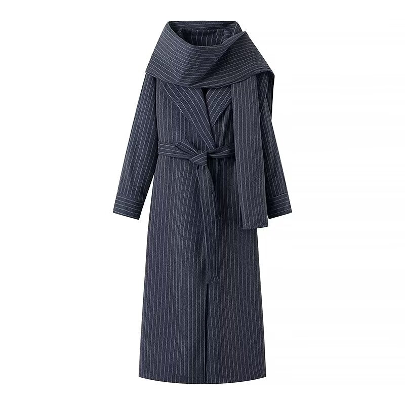 Women Mid Length Trench Coat With Scarf