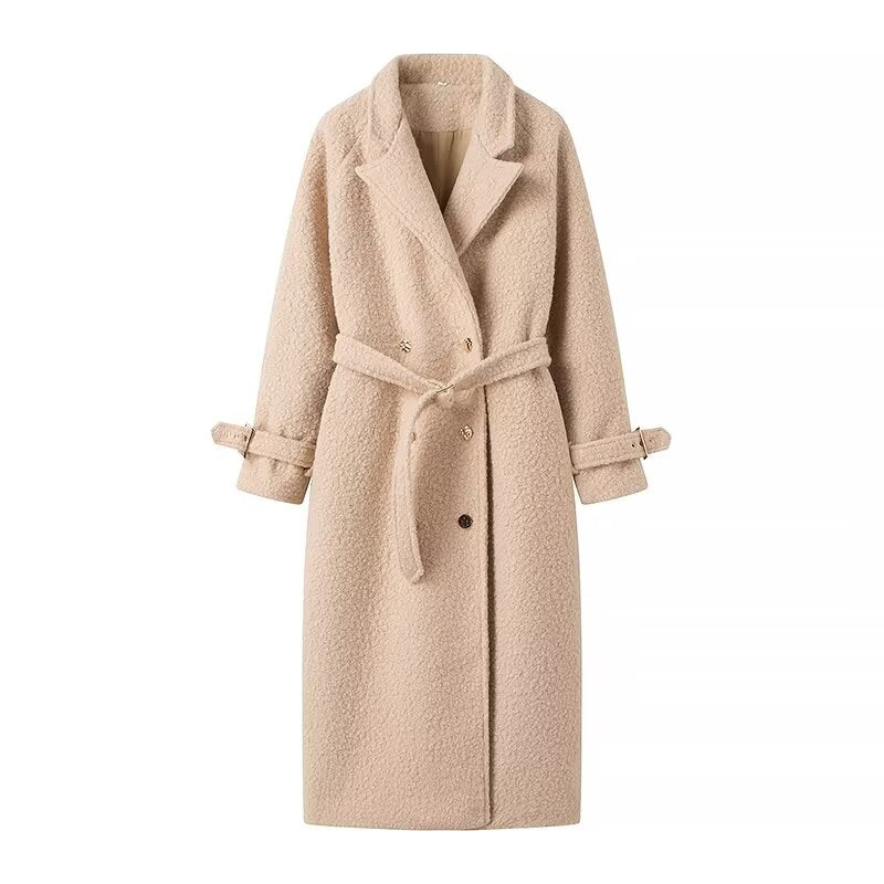 Women Long Woolen Coat Padded Collar