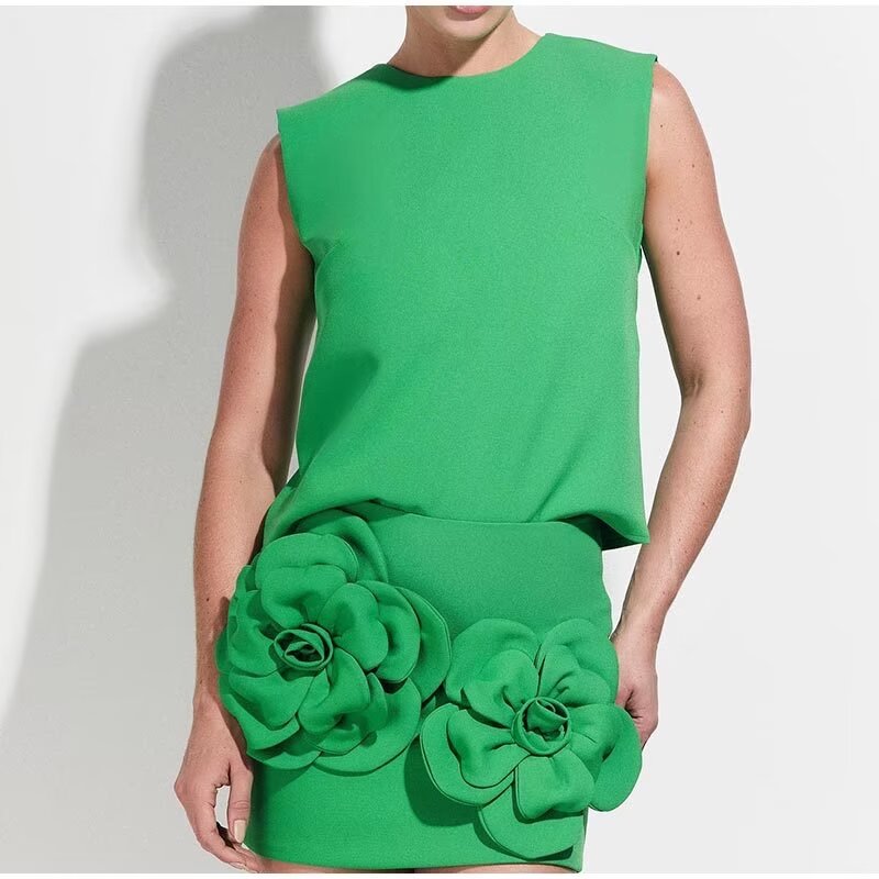 Women round Neck Sleeveless Skirt Set