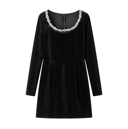 Women Velvet Dress French  Long Sleeve