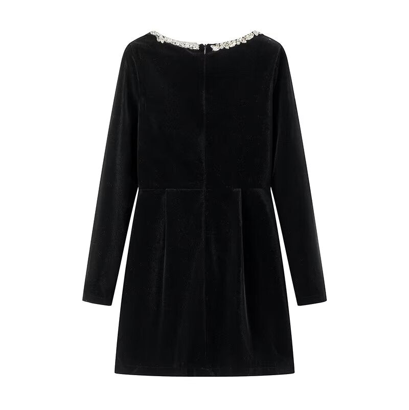 Women Velvet Dress French  Long Sleeve