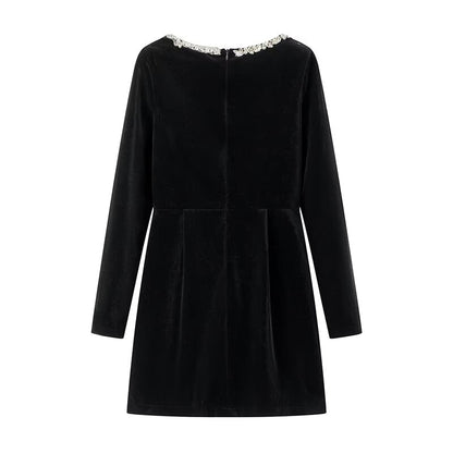 Women Velvet Dress French  Long Sleeve