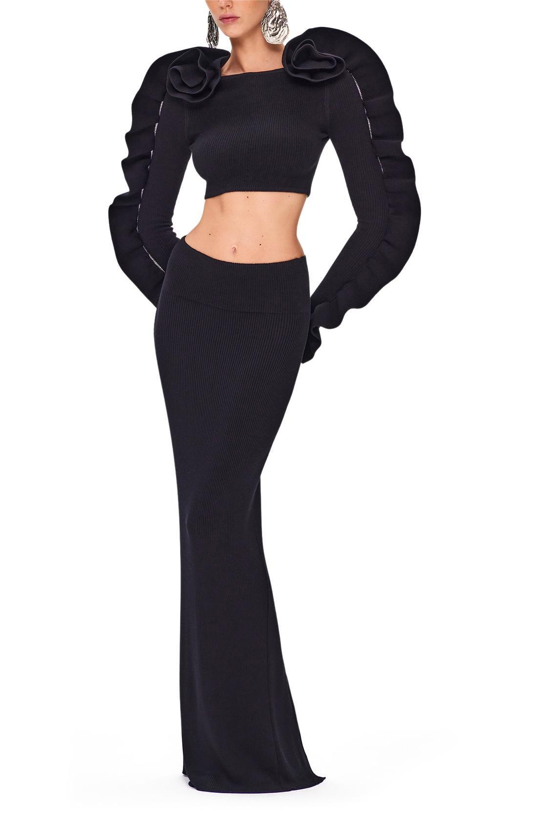 "Black High-Shoulder Two-Piece Set