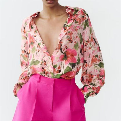 Women Printed Silk Satin Shirt