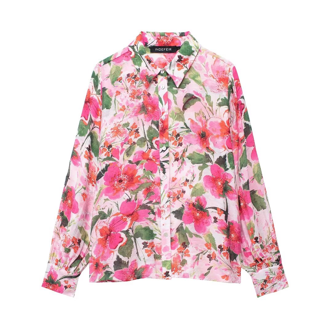 Women Printed Silk Satin Shirt