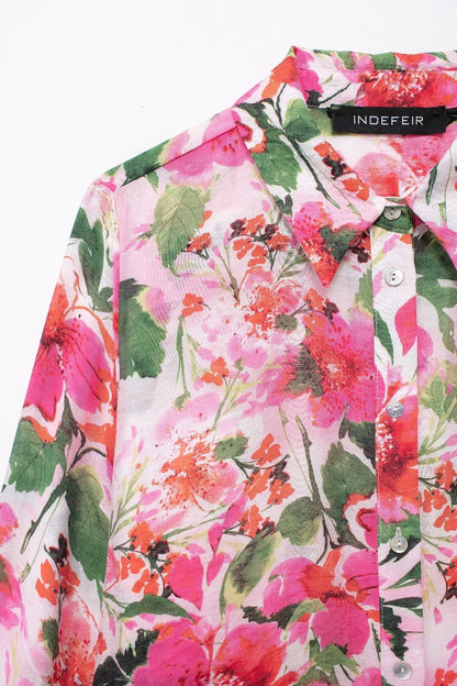 Women Printed Silk Satin Shirt