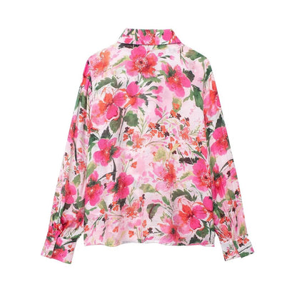 Women Printed Silk Satin Shirt