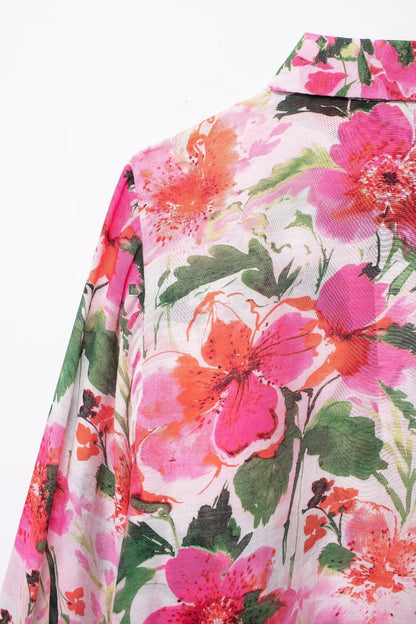 Women Printed Silk Satin Shirt