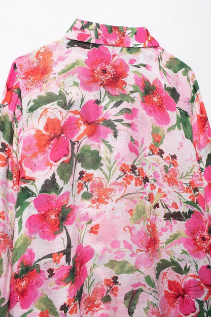 Women Printed Silk Satin Shirt