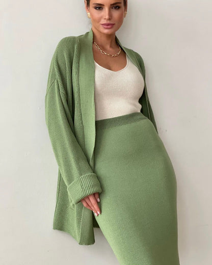 "Women's High-Waisted Knitwear Skirt & Sweater Set"