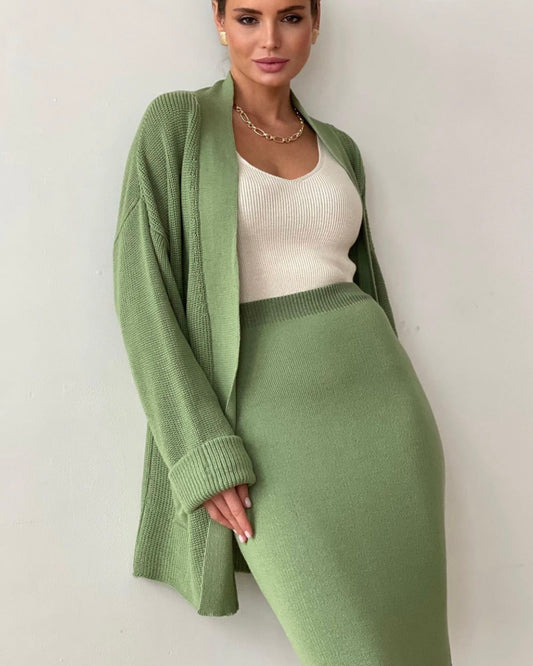 "Women's High-Waisted Knitwear Skirt & Sweater Set"