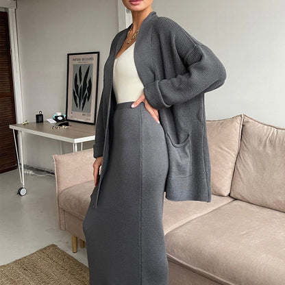 "Women's High-Waisted Knitwear Skirt & Sweater Set"