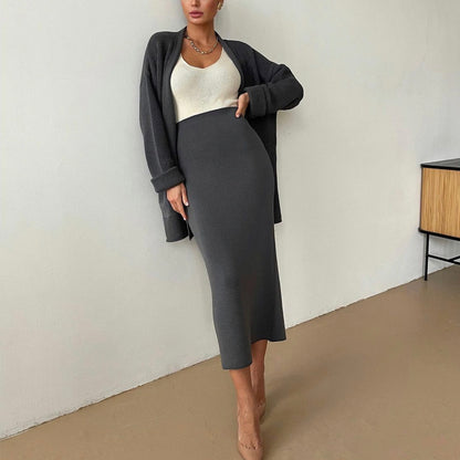 "Women's High-Waisted Knitwear Skirt & Sweater Set"