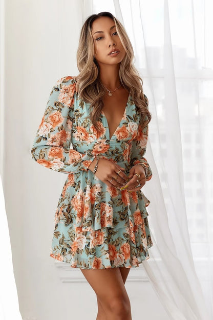 Women Floral Summer Dress V Neck