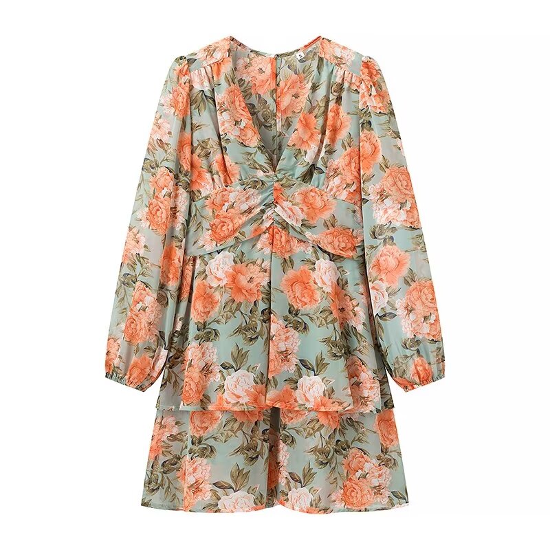 Women Floral Summer Dress V Neck