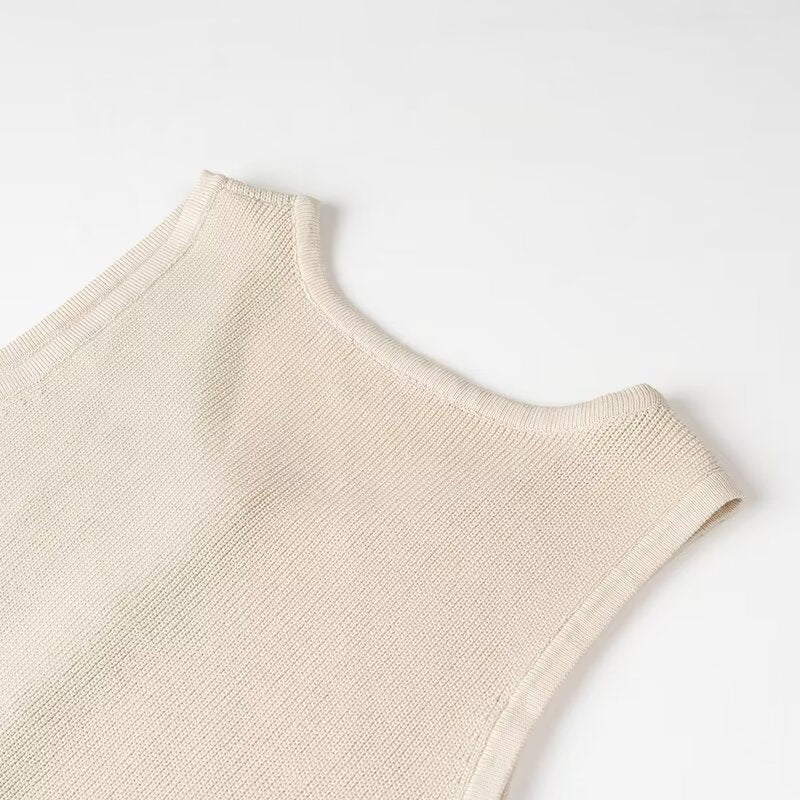 Slim Knit Dress Sleeveless Round Neck