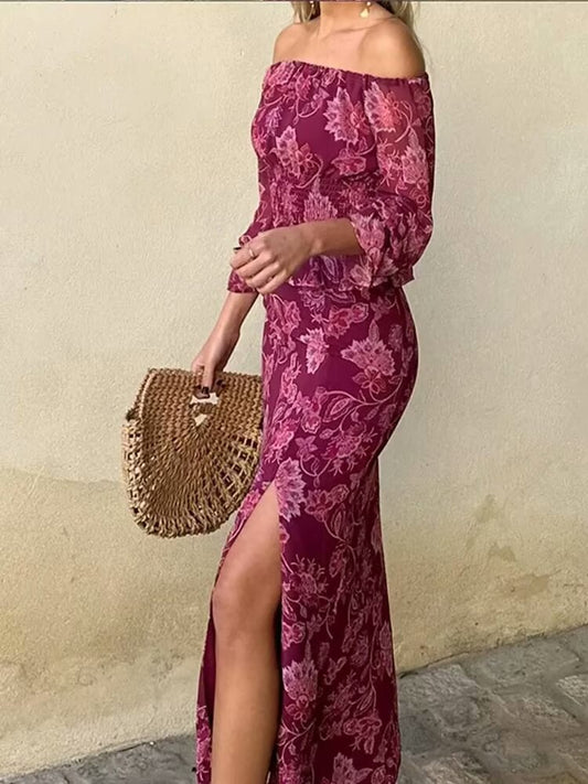 Women Sexy Split Skirt Off The Shoulder Suit