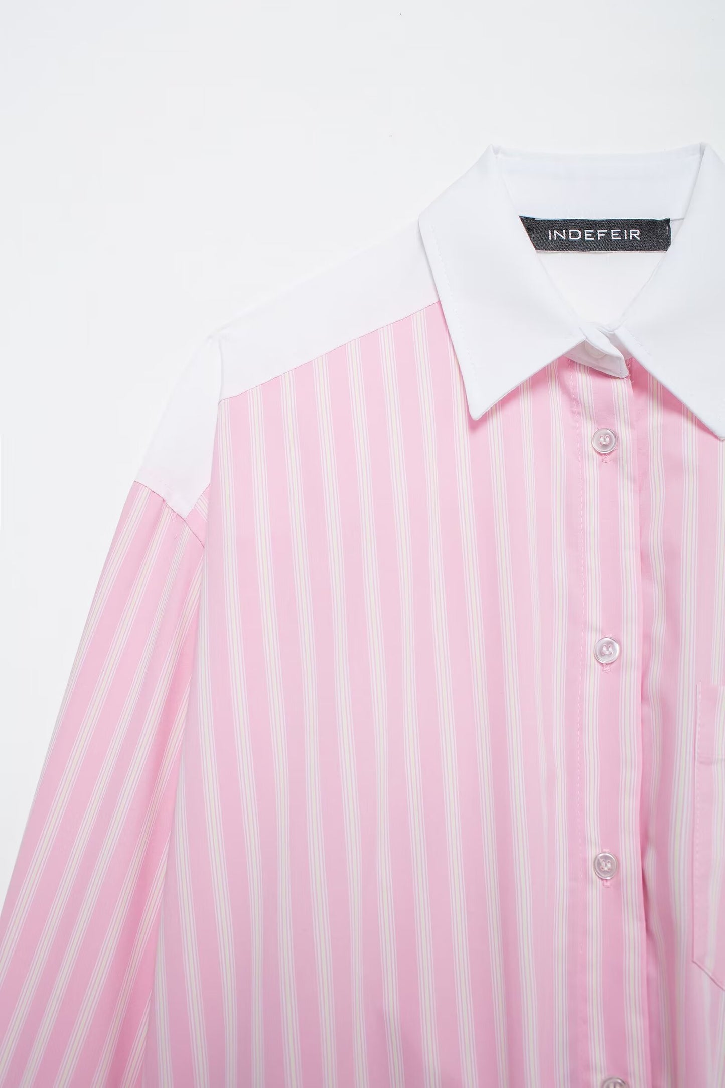 Women Shirt Top Striped Color Turnover Neck