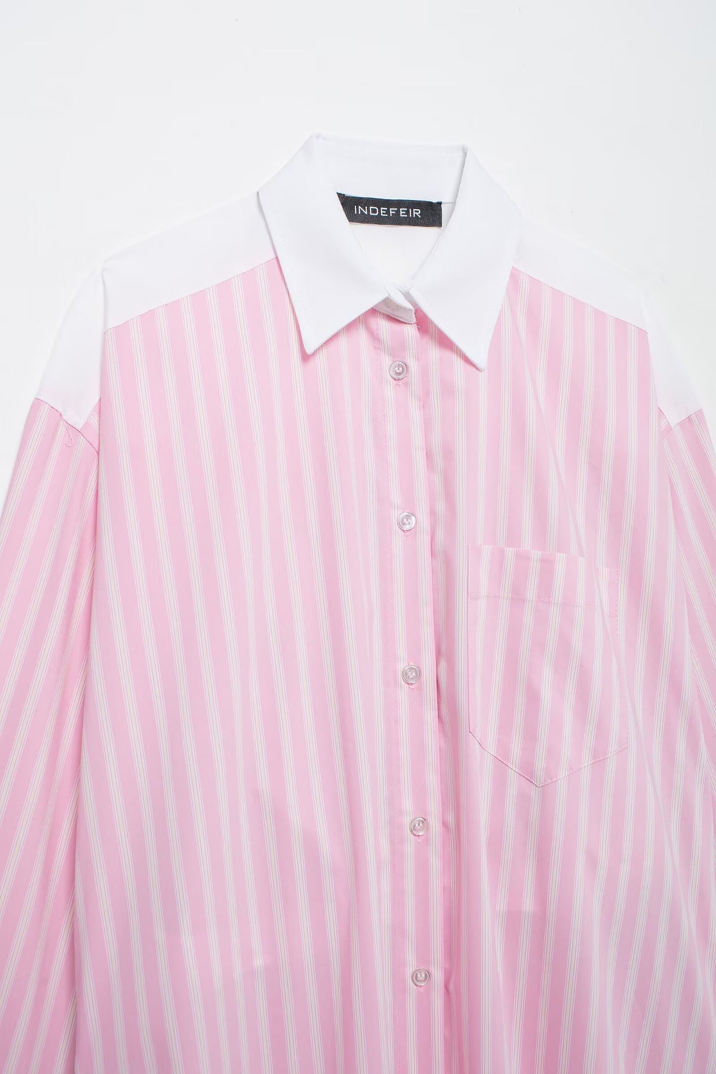 Women Shirt Top Striped Color Turnover Neck