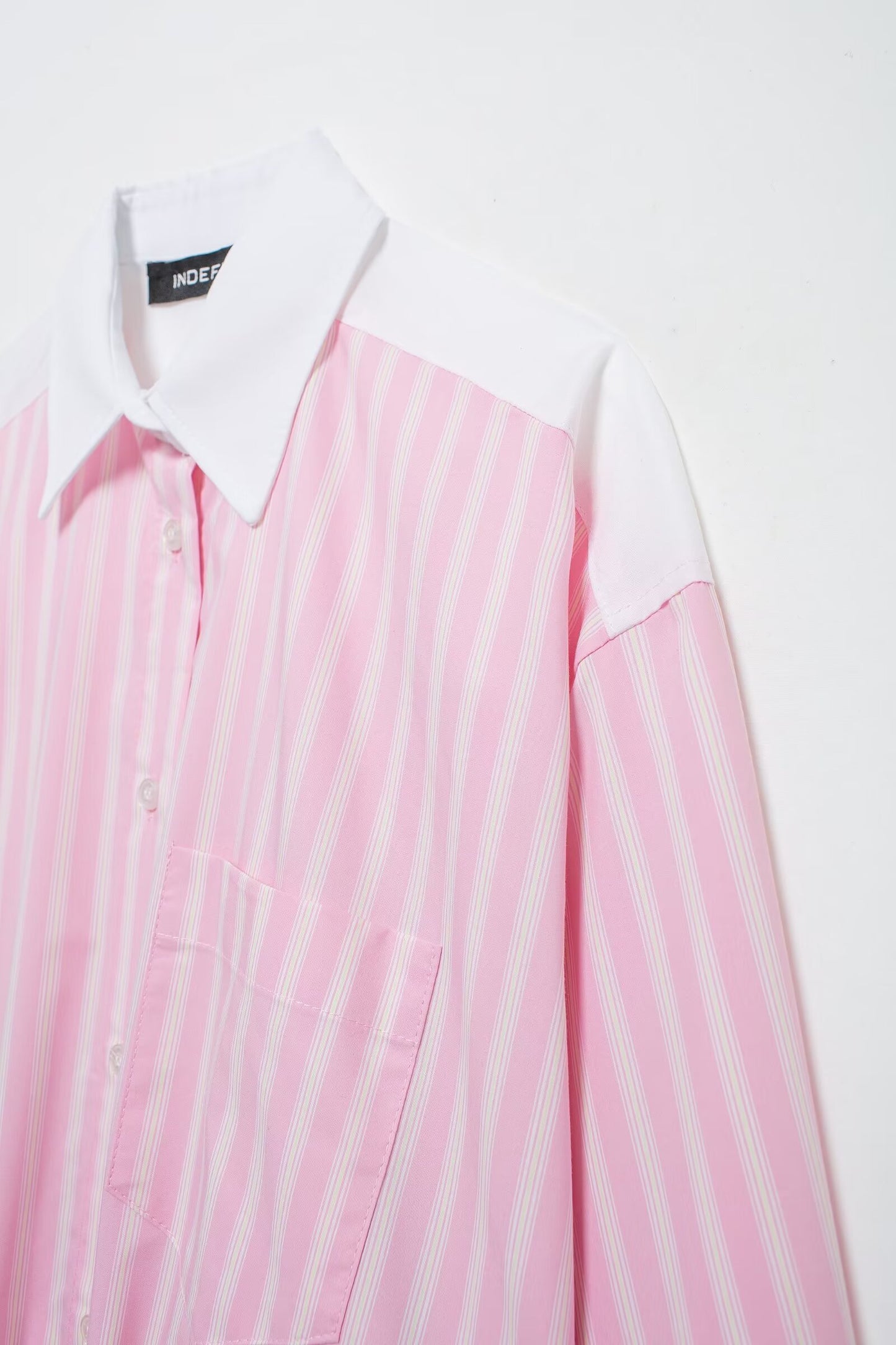 Women Shirt Top Striped Color Turnover Neck