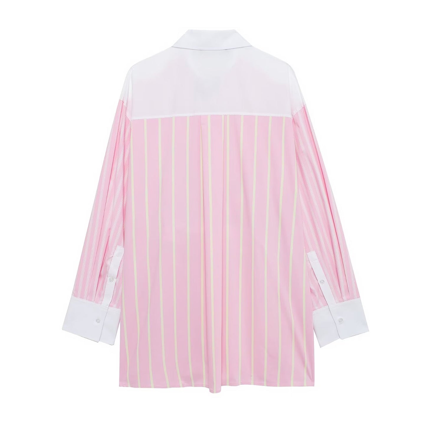 Women Shirt Top Striped Color Turnover Neck