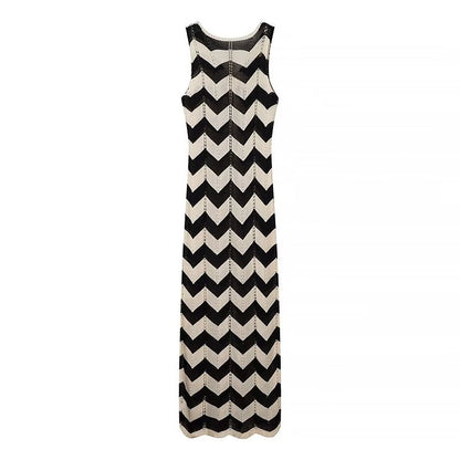 Women Maxi Dress Wave V Neck Knitted