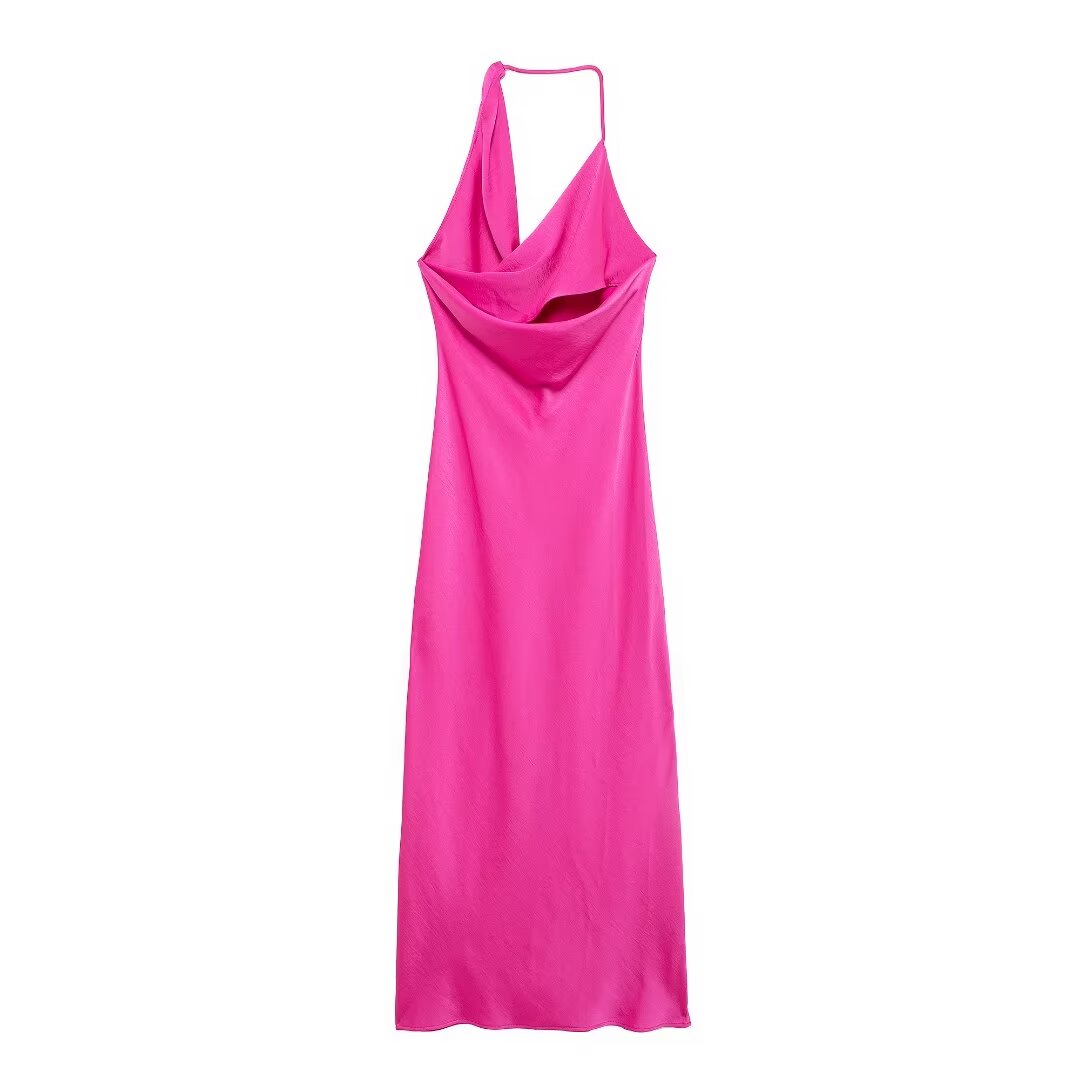 Women Halter Dress Silk Satin Texture