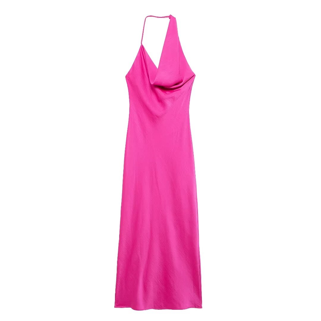 Women Halter Dress Silk Satin Texture