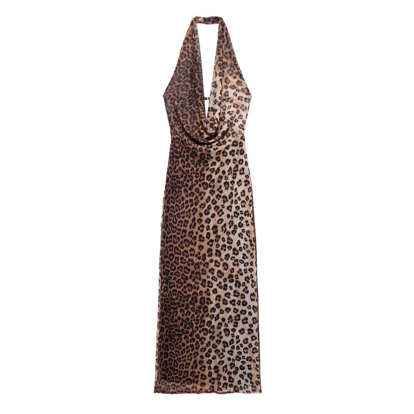 Women Slim Fit Dress Halter Animal Pattern Backless