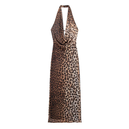 Women Slim Fit Dress Halter Animal Pattern Backless