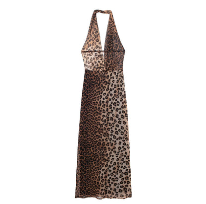 Women Slim Fit Dress Halter Animal Pattern Backless