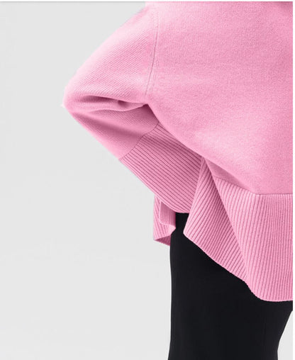 Women Slit Loose Knit High Collar Sweater