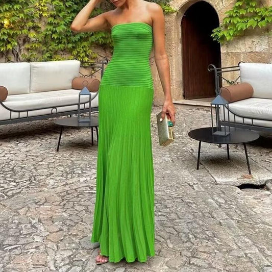 Knitted Tube Top Dress Green Sleeveless