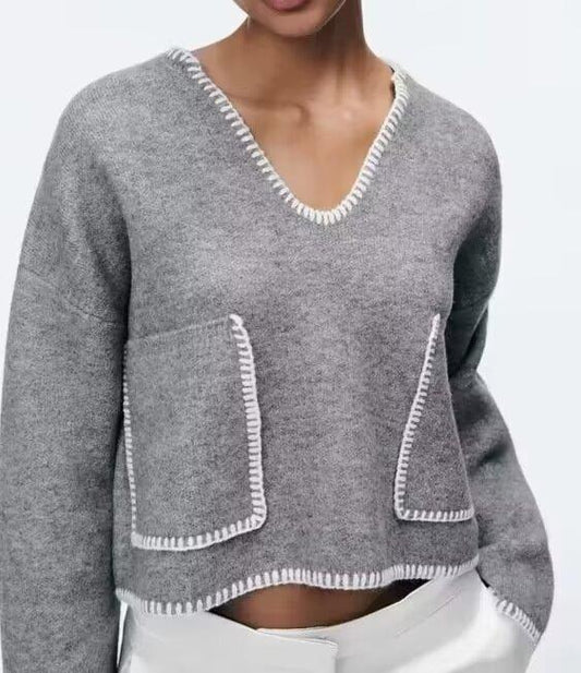 Women V Neck Pullover Sweater