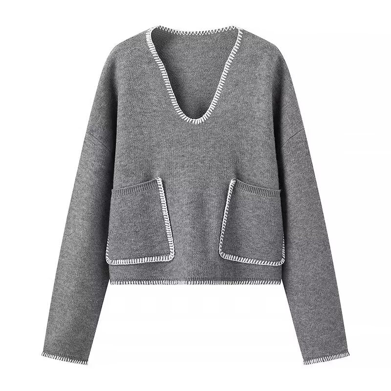 Women V Neck Pullover Sweater