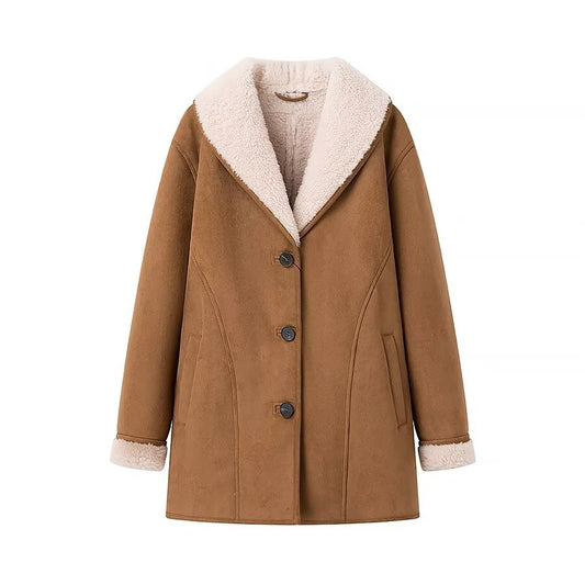 "Double-Sided Lapel Pocket Coat", shearling Coat,shearling Jacket