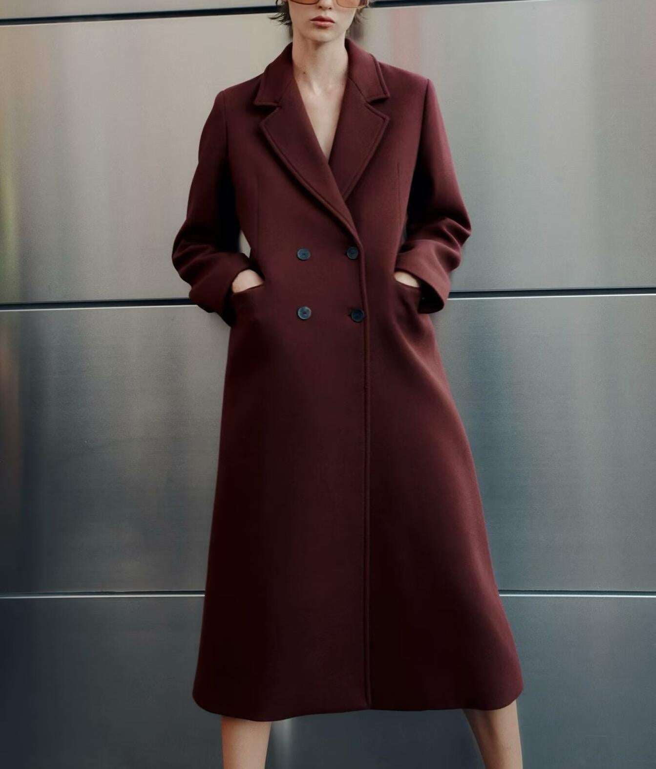 Women’s Office Wear Collared Overcoat with Pocket Detailing