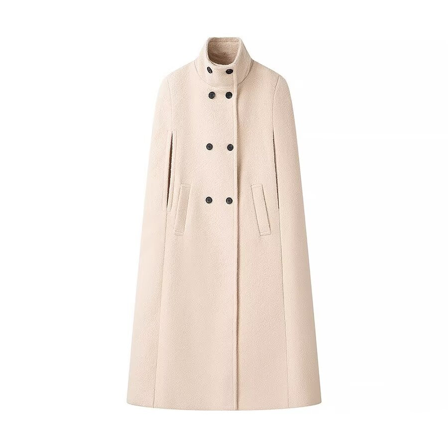 Casual Women's Sleeveless Solid Color Turtleneck Cloak Coat