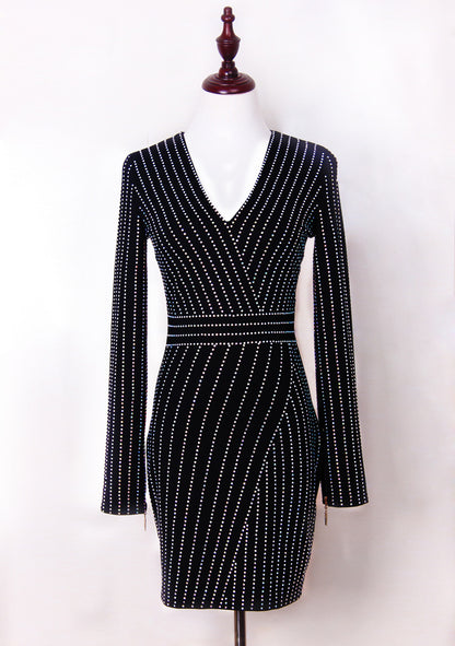 Long Sleeve V neck Striped Dress