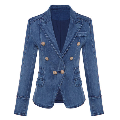 Double-Breasted Slim Fit Denim Coat