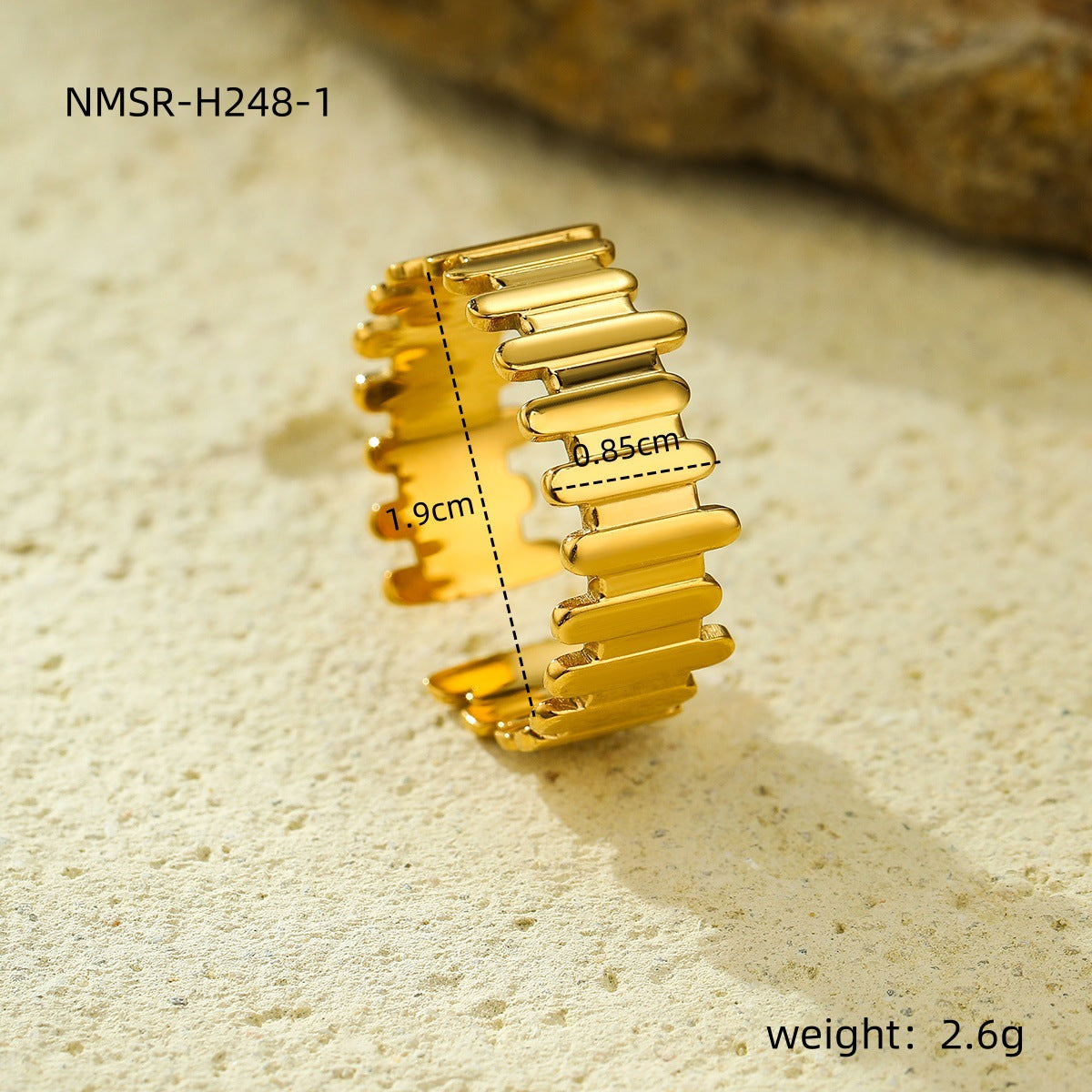 "18K Gold Geometric Asymmetric Open Titanium Steel Ring"