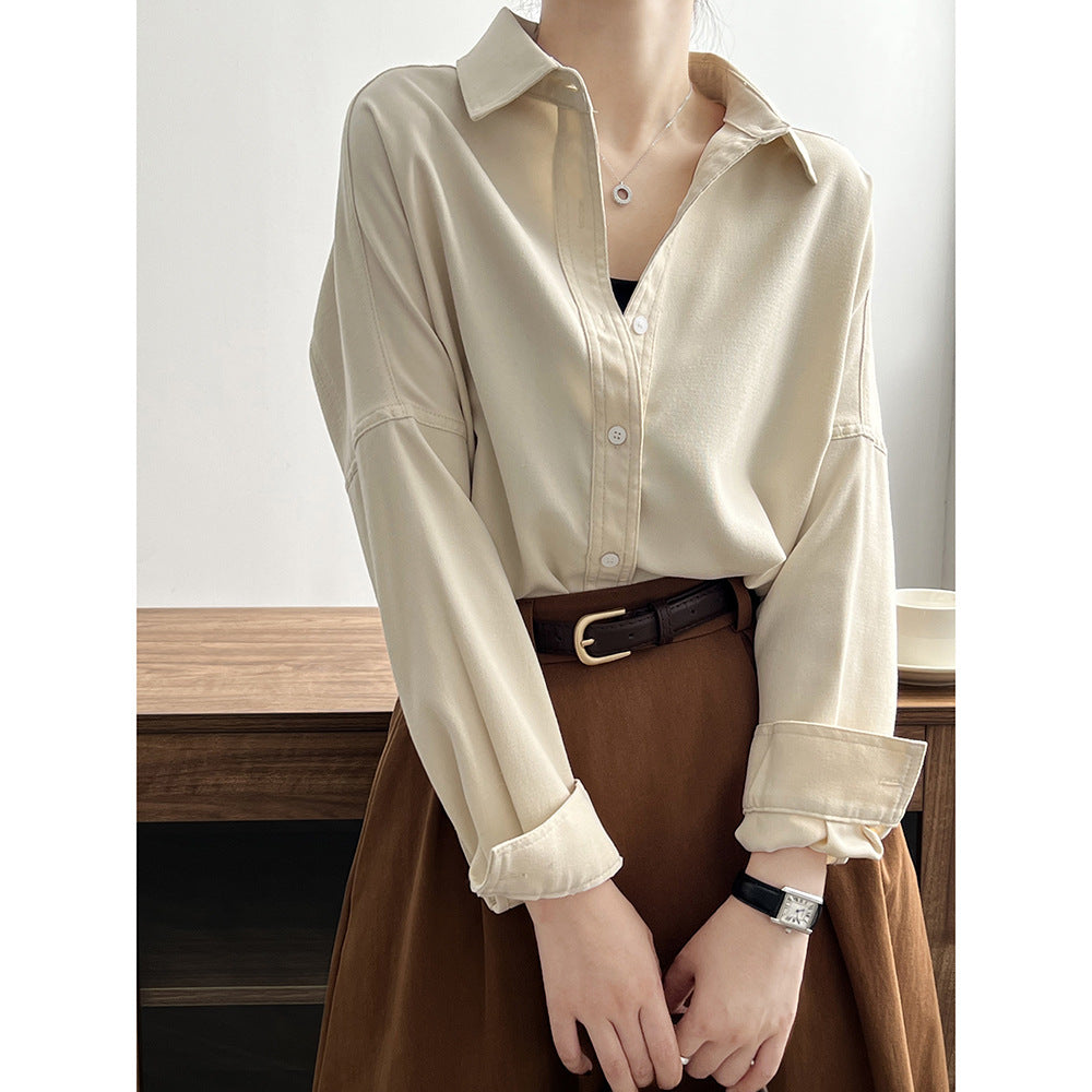 Women Vintage Brushed Shirt Spring Loose Long Sleeves