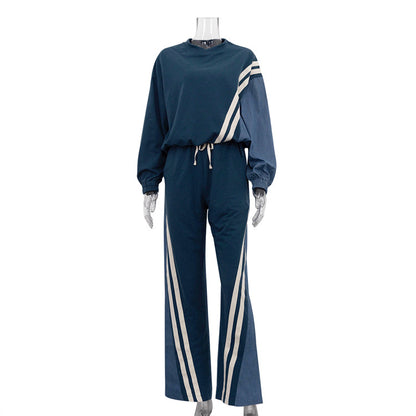 Contrast Striped Sweater & Drawstring Trousers Two-Piece Set