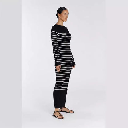 Elegant round Neck Horizontal Striped Dress